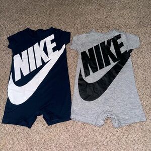 Nike 9-Month Baby Boy Romper Set – 2-Pack, Short Sleeve, Navy Blue & Grey